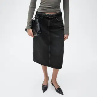 MANGO - Falda de jean Midi Mujer de Algodón