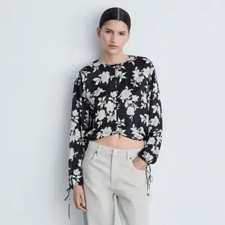 MANGO - Blusa Mujer Con Estampado Manga larga globo