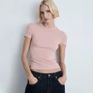 MANGO - Camiseta Mujer Tejido Manga corta