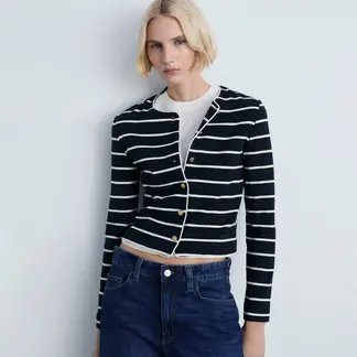 MANGO - Cardigan Mujer de Rayas de Algodón