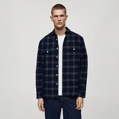 MANGO - Camisa Hombre de Cuadros Manga larga de Algodón