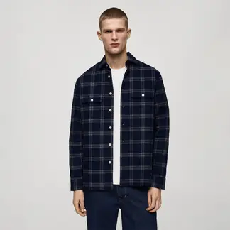MANGO - Camisa Hombre de Cuadros Manga larga de Algodón