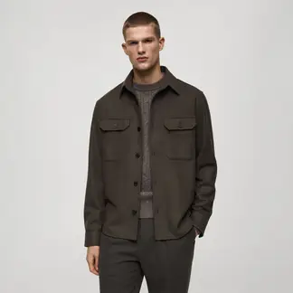 MANGO - Camisa Hombre Manga larga de Lana