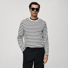 MANGO - Camiseta Hombre Manga larga de Rayas de Algodón