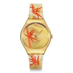 SWATCH - Relojes Unisex GOLDEN RED BAMBOO. Relojes Cuero Amarillo SYXZ105