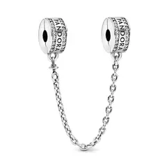 PANDORA - Cadena de Seguridad con Clip de Logotipo Plata Esterlina