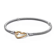 PANDORA - Brazalete Moments Cadena de Serpiente Cierre de Corazón Princesas Disney Plata Esterlina y Recubrimiento en Oro