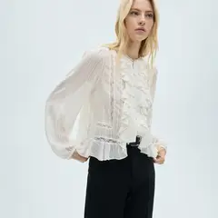 MANGO - Blusa Mujer de Rayas Manga larga globo