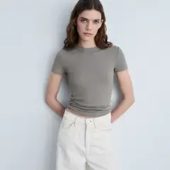 MANGO - Camiseta Mujer Tejido Manga corta