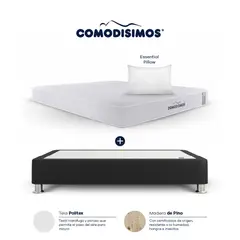 COMODISIMOS - Colchón con Base Cama Doble Firmeza Media Ortopédico Resortado Línea Access 140 x 190 cm + 2 Almohadas
