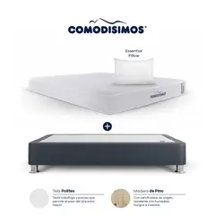 COMODISIMOS - Colchón con Base Cama Queen Firmeza Media Ortopédico Resortado Línea Access 160 x 190 cm + 2 Almohadas