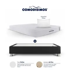 COMODISIMOS - Colchón con Base Cama Queen Firmeza Media Ortopédico Resortado Línea Access 160 x 190 cm + 2 Almohadas