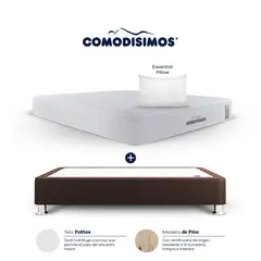 COMODISIMOS - Colchón con Base Cama Doble Firmeza Media Ortopédico Resortado con Pillow Línea Access 140 x 190 cm + 2 Almohadas