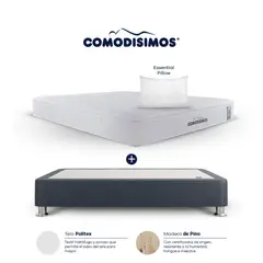 COMODISIMOS - Colchón con Base Cama Doble Firmeza Media Ortopédico Resortado con Pillow Línea Access 140 x 190 cm + 2 Almohadas