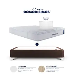 COMODISIMOS - Colchón con Base Cama Semidoble Firmeza Media Ortopédico Resortado con Pillow Atlántico 120 x 190 cm + Almohada