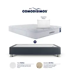 COMODISIMOS - Colchón con Base Cama Doble Firmeza Media Ortopédico Resortado con Pillow Atlántico 140 x 190 cm + 2 Almohadas
