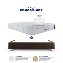 COMODISIMOS - Colchón con Base Cama Queen Firmeza Media Ortopédico Resortado con Pillow Atlántico 160 x 190 cm + 2 Almohadas