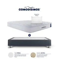 COMODISIMOS - Colchón con Base Cama Queen Firmeza Media Ortopédico Resortado con Pillow Atlántico 160 x 190 cm + 2 Almohadas