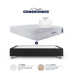 COMODISIMOS - Colchón con Base Cama Doble Firmeza Media Ortopédico Resortado con Pillow Atlántico 140 x 190 cm + 2 Almohadas