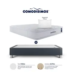 COMODISIMOS - Colchón con Base Cama Semidoble Firmeza Media Ortopédico Resortado con Pillow Atlántico 160 x 190 cm + 2 Almohadas