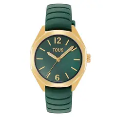TOUS - Reloj bicolor analógico con movimiento suizo, esfera de nácar y correa de caucho verde Now Lady