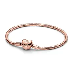 PANDORA - Brazalete cadena de serpiente con broche de corazón Recubrimiento en Oro Rosa 14k