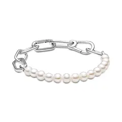 PANDORA - Brazalete ME Eslabones Link y Perlas Cultivadas de Agua Dulce Plata Esterlina