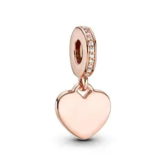 PANDORA - Charm Colgante Etiqueta de Corazón para Grabar Recubrimiento en Oro Rosa