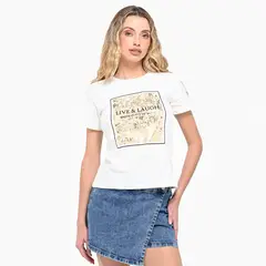 MOSSIMO - Camiseta Mujer con Estampado Manga corta de Algodón