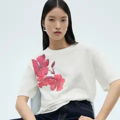 MANGO - Camiseta Mujer con Estampado Manga corta de Algodón