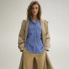 MANGO - Camisa Mujer de Rayas Manga larga de Algodón