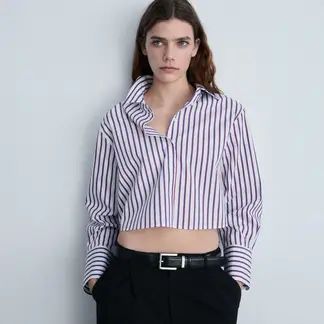 MANGO - Crop top Mujer de Rayas Manga larga