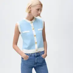 MANGO - Chaleco Mujer Tejido Recto