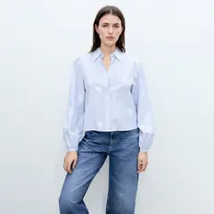 MANGO - Camisa Mujer con Bordado Manga larga globo de Algodón