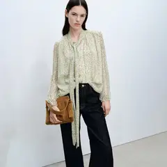 MANGO - Blusa Mujer de Flores Manga larga globo