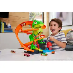 HOT WHEELS - Pista de carro Hot Wheels: T-Rex vs Estación de Bomberos