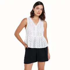 UNIVERSITY CLUB - Top Mujer con Ojalillo Sin mangas de Algodón