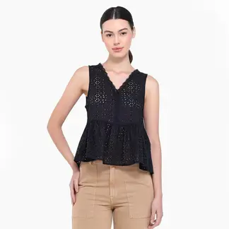 UNIVERSITY CLUB - Top Mujer con Ojalillo Sin mangas de Algodón