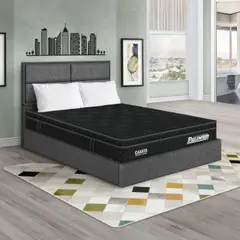 PULLMAN - Colchón con Base Cama Queen Firme Ortopédico con Pillow Espumado Casata + 2 Almohada + Cabecero