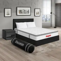 PULLMAN - Colchón Cama Sencillo Firmeza Media Ortopédico con Pillow Resortado Orthopack BTU 100 x 190 cm + Almohada + Cabecero + Mesa de Noche