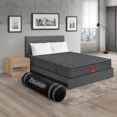 PULLMAN - Colchón Cama Queen Firmeza Media Ortopédico con Pillow Resortado Orthopack BTU 160 x 190 cm + 2 Almohada + Cabecero + Mesa de Noche