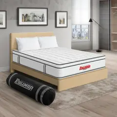 PULLMAN - Colchón Cama Doble Firmeza Media Ortopédico con Pillow Resortado Orthopack Euro 140 x 190 cm + 2 Almohada + Cabecero
