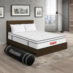 PULLMAN - Colchón Cama Doble Firmeza Media Ortopédico con Pillow Resortado Orthopack Euro 140 x 190 cm + 2 Almohada + Cabecero