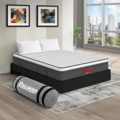 COLCHONES PULLMAN - Colchón con Base Cama Queen Firmeza Media Ortopédico con Pillow Resortado RollPack 160 x 190 cm + 2 Almohada Pullman