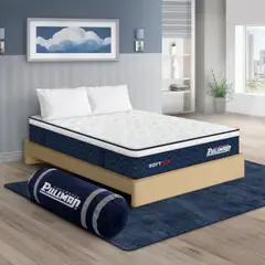 PULLMAN - Colchón con Base Cama Queen Firmeza Suave Ortopédico con Pillow Resortado Softpack 160 x 190 cm + Almohada