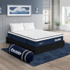PULLMAN - Colchón con Base Cama Queen Firmeza Suave Ortopédico con Pillow Resortado Softpack 160 x 190 cm + Almohada