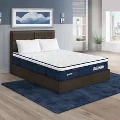 PULLMAN - Colchón con Base Cama Doble Firmeza Suave Ortopédico Resortado Softpack 140 x 190 cm + 2 Almohada + Cabecero