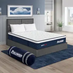 PULLMAN - Colchón con Base Cama Doble Firmeza Suave Ortopédico Resortado Softpack 140 x 190 cm + 2 Almohada + Cabecero