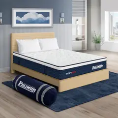 PULLMAN - Colchón Cama Queen Firmeza Suave Ortopédico Resortado Softpack 160 x 190 cm + 2 Almohada + Cabecero