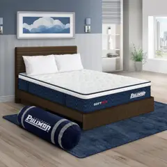 PULLMAN - Colchón Cama Queen Firmeza Suave Ortopédico Resortado Softpack 160 x 190 cm + 2 Almohada + Cabecero